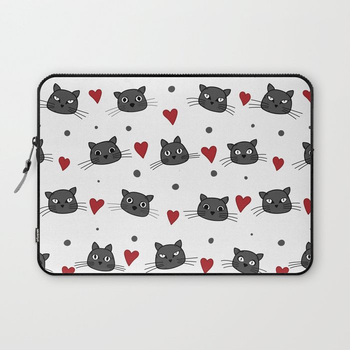 Cute cat faces, hearts and dots pattern Laptop Sleeve