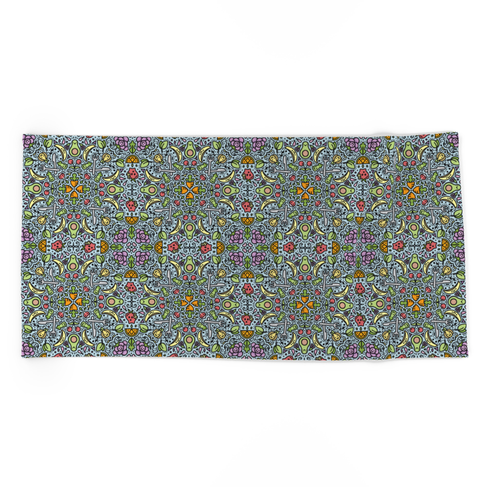 Fruits And Veggies - Cute Healthy Food Pattern Beach Towel by brandnamenerd