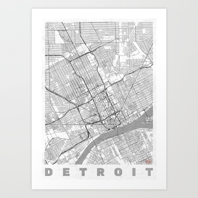 Detroit Map Line Art Print By Hubertroguski Society6