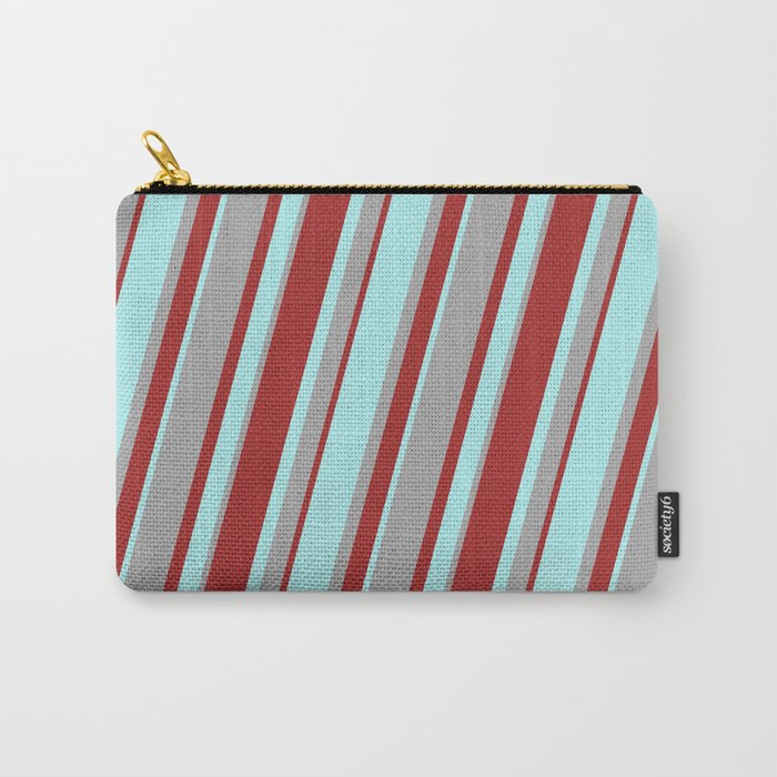 Turquoise, Dark Gray, and Brown Colored Lined/Striped Pattern Carry-All Pouch