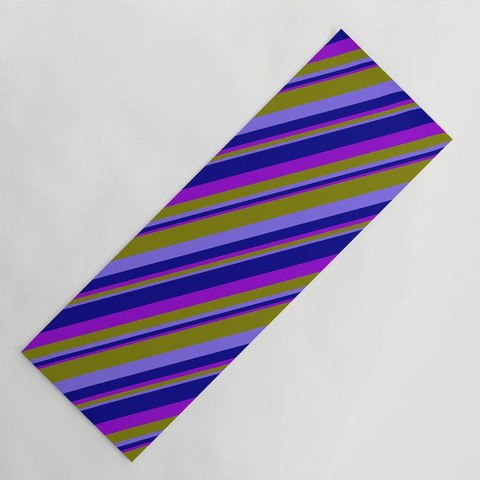 Green, Medium Slate Blue, Dark Blue, and Dark Violet Colored Pattern of Stripes Yoga Mat