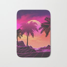 Pink vaporwave landscape with rocks and palms Bath Mat | Vaporwave, Retrowave, Synthwave, Cyberpunk, Palmtrees, Neon, Mountain, Sungrid, Graphicdesign, Aesthetics 