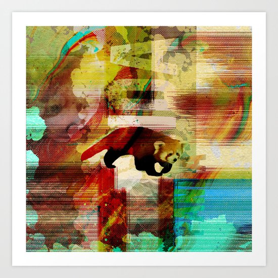 Red Panda Abstract Mixed Media Art Collage Art Print By K9printart