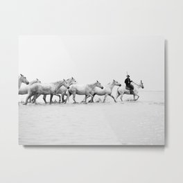 Mon Cowboy - Black and White Photography Metal Print | Minimalist, Landscape, Cowboyonhorse, Western, Cowboy, Minimal, Photo, France, Camargue, Wildwest 