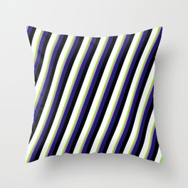 [ Thumbnail: Eyecatching Chartreuse, Orchid, Midnight Blue, Black, and White Colored Lines/Stripes Pattern Throw Pillow ]