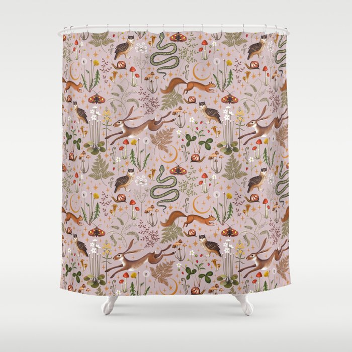 Enchanted Magical Midnight Forest Animals Blush III Shower Curtain