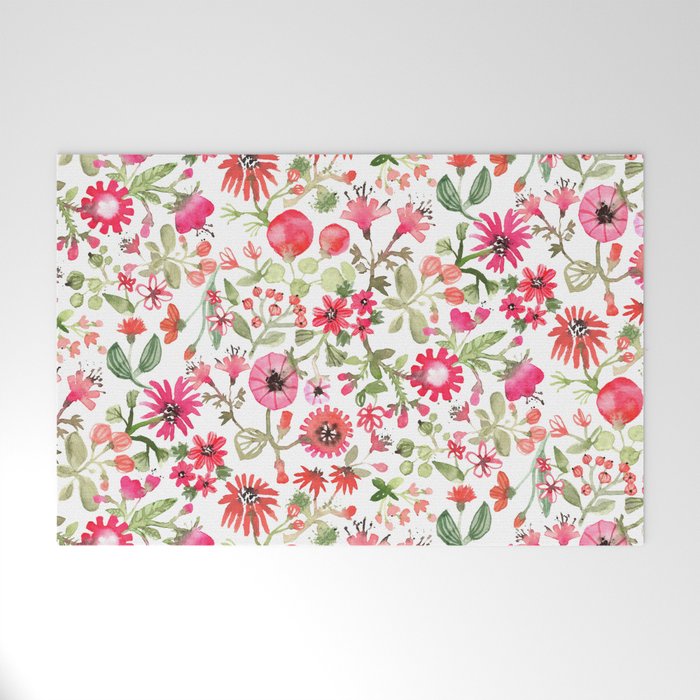 Red Flowers Welcome Mat