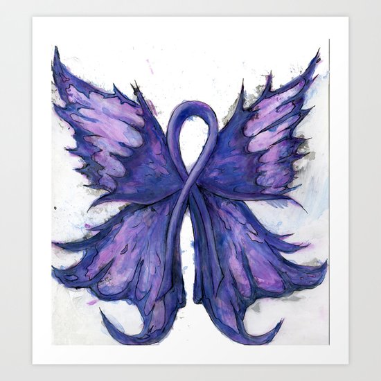 Purple Cancer Ribbon With Butterfly Wings Art Print
