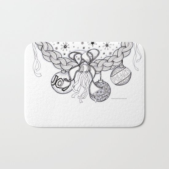 Christmas Zentangle Swag in Black and White for Adult Colorists Bath Mat