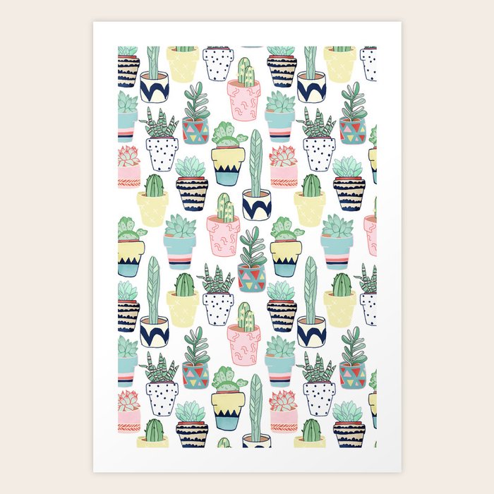 Cute Cacti in Pots Art Print by Tangerine-Tane | Society6