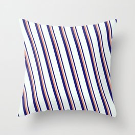 [ Thumbnail: Dark Salmon, Midnight Blue & Mint Cream Colored Stripes Pattern Throw Pillow ]
