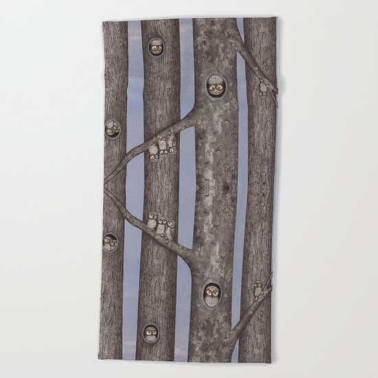owls in trees Beach Towel