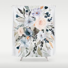 Loose Blue and Peach Floral Watercolor Bouquet  Shower Curtain
