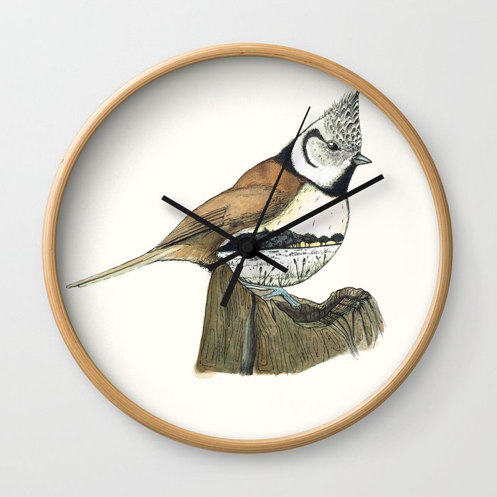 bird and landscape Wall Clock