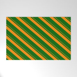 [ Thumbnail: Dark Orange & Dark Green Colored Lines Pattern Welcome Mat ]