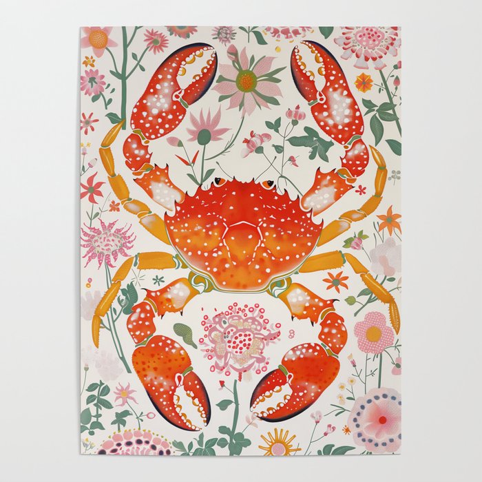 Floral Crab - By The Seashore Poster