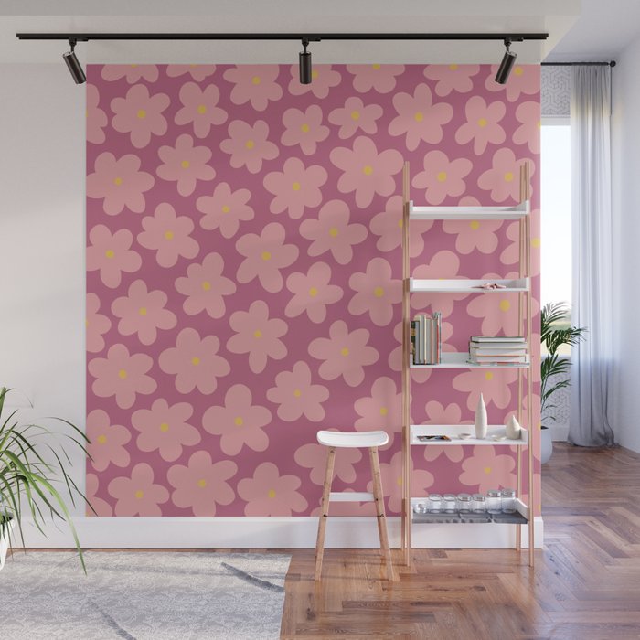 Sea of Flower Power - shades of pink and yellow Wall Mural
