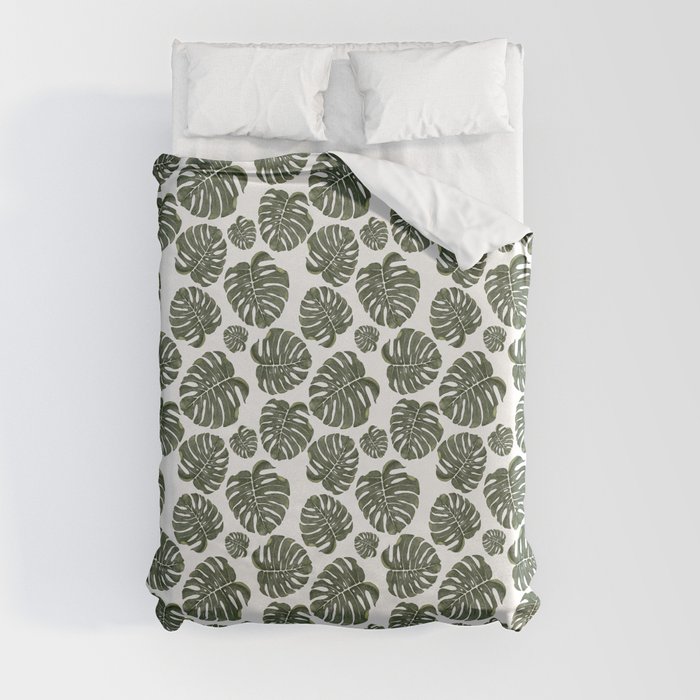 Watercolor Monstera Leaf all over Pattern Duvet Cover