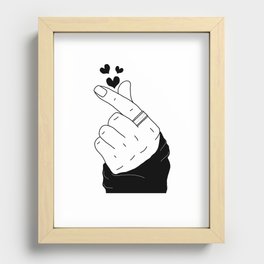 K-pop finger heart hand sign korean boy with ring black hearts Recessed Framed Print