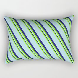 [ Thumbnail: Green, Powder Blue, and Midnight Blue Colored Pattern of Stripes Rectangular Pillow ]