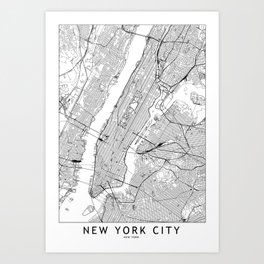 New York City White Map Art Print