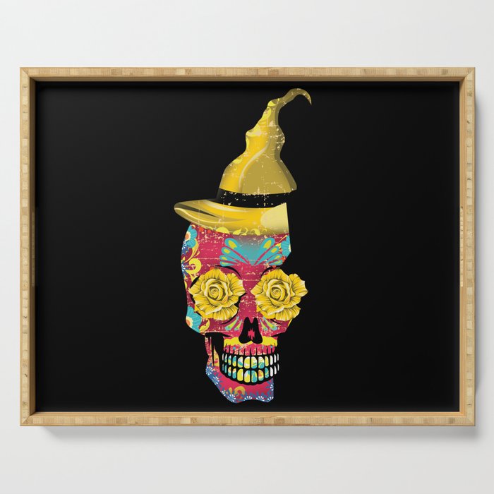 Halloween Floral Sugar Skull Muertos Day Of Dead Serving Tray