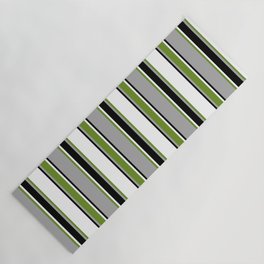 [ Thumbnail: Dark Gray, Green, White & Black Colored Lines/Stripes Pattern Yoga Mat ]