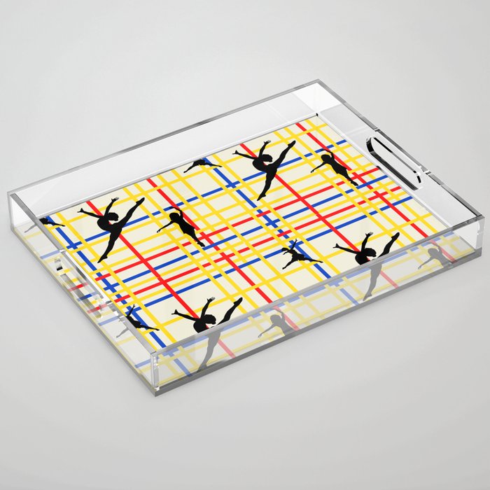 Dancing like Piet Mondrian - New York City I. Red, yellow, and Blue lines on the light yellow background Acrylic Tray