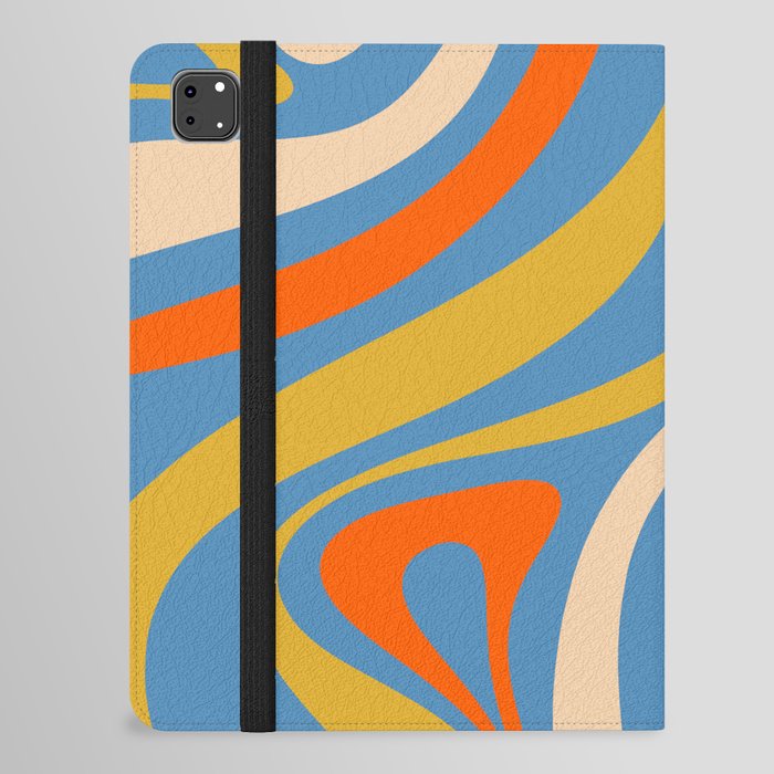 New Groove Retro Modern Abstract Pattern Vertical Blue Orange Mustard Cream iPad Folio Case
