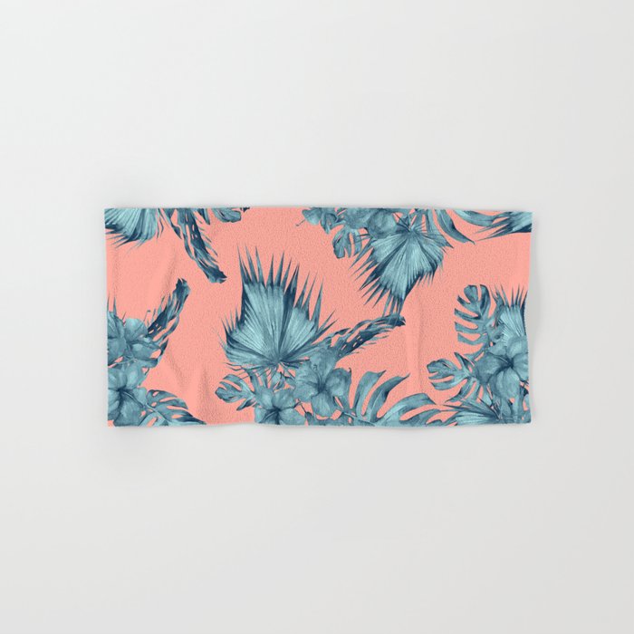 Dreaming of Hawaii Teal Blue on Coral Pink Hand & Bath Towel
