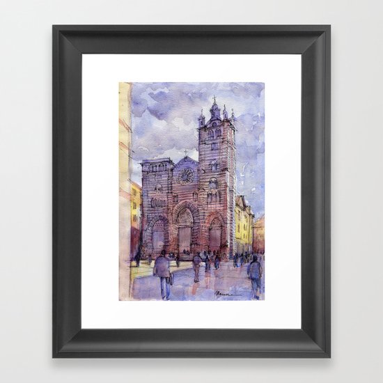 Cattedrale di Genova (Italy) schizzo di studio a colori Framed Art Print