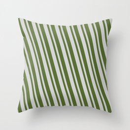 [ Thumbnail: Light Gray & Dark Olive Green Colored Lines/Stripes Pattern Throw Pillow ]