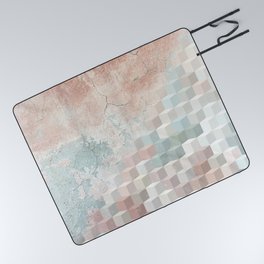 Distressed Cube Pattern - Nude, turquoise and seashell Picnic Blanket
