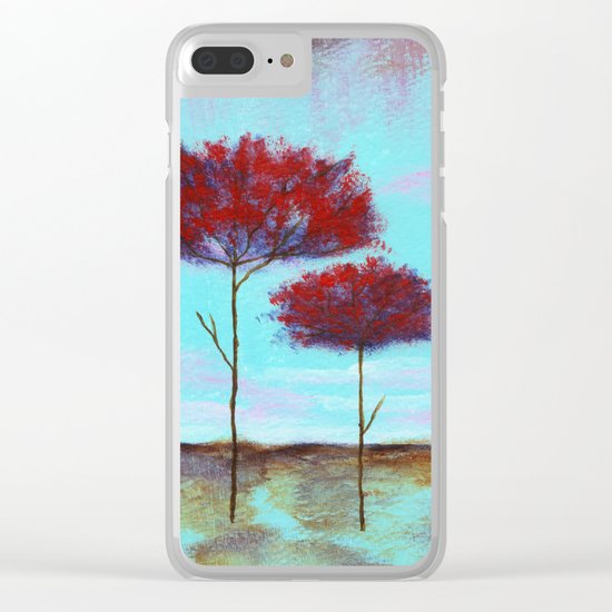 Cherished, Landscape Skinny Red Trees Clear iPhone Case