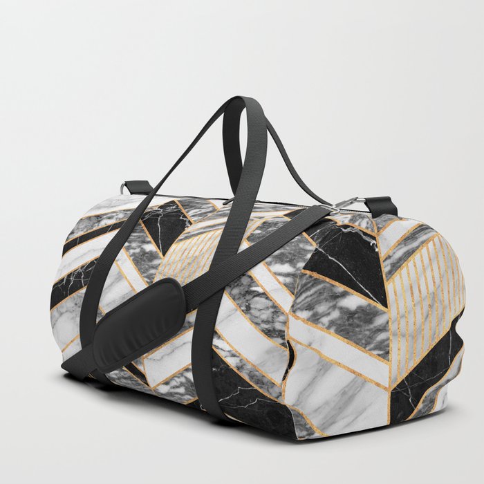 Abstract Chevron Pattern - Black and White Marble Duffle Bag