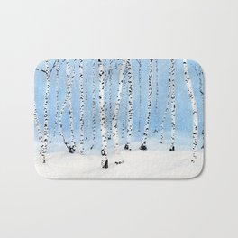 Late Afternoon Snowstorm in the Forest Bath Mat | Birches, Decor, Tree, Seasonal, Forest, Birch, Black, Winter, Artwork, Painting 