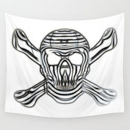 Skull And Crossbones Black And White Stripe Wall Tapestry