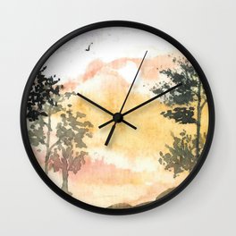 Forest during the twilight water painting Wall Clock