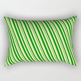 [ Thumbnail: Pale Goldenrod and Green Colored Pattern of Stripes Rectangular Pillow ]
