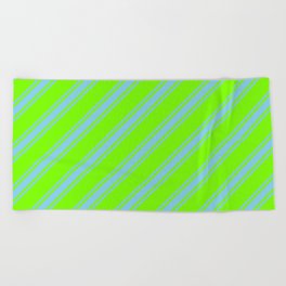 [ Thumbnail: Green & Sky Blue Colored Stripes/Lines Pattern Beach Towel ]