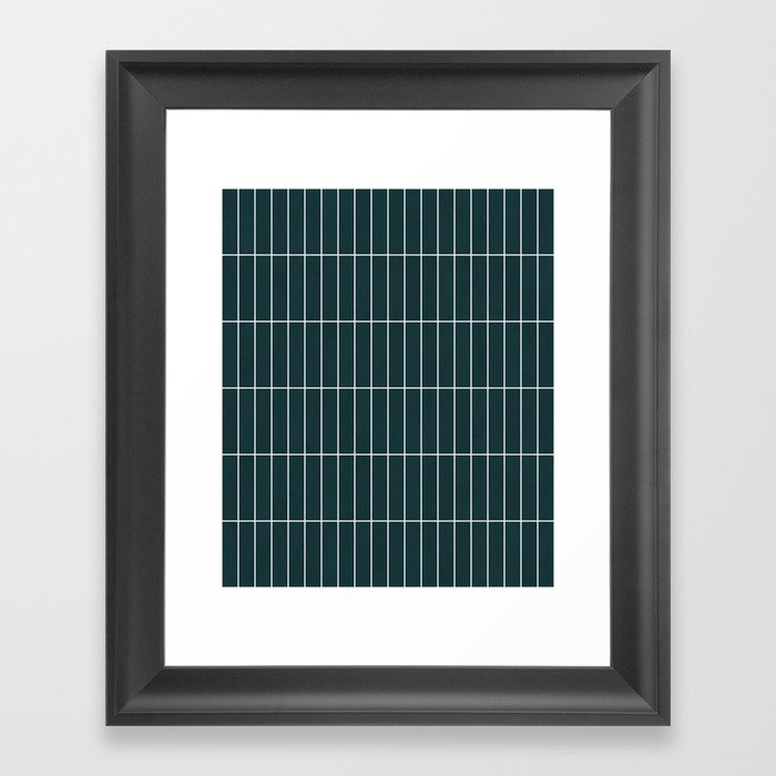 Rectangular Grid Pattern - Green Tinted Navy Blue Framed Art Print