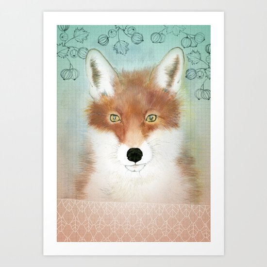 FOX AND BERRIES Art Print