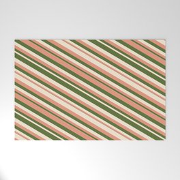[ Thumbnail: Dark Salmon, Dark Olive Green & Beige Colored Lines/Stripes Pattern Welcome Mat ]