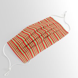 [ Thumbnail: Light Green & Red Colored Striped Pattern Face Mask ]