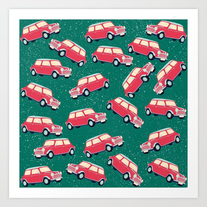 Christmas car pattern - red and green Art Print