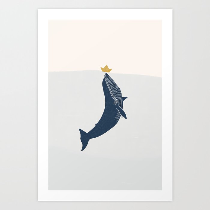Blue Whale with Sailing Boat Art Print