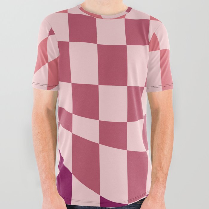 red gradient wavy checked All Over Graphic Tee