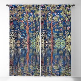 Tree of Life reflecting water of garden lily pond twilight blue nature landscape painting Blackout Curtain