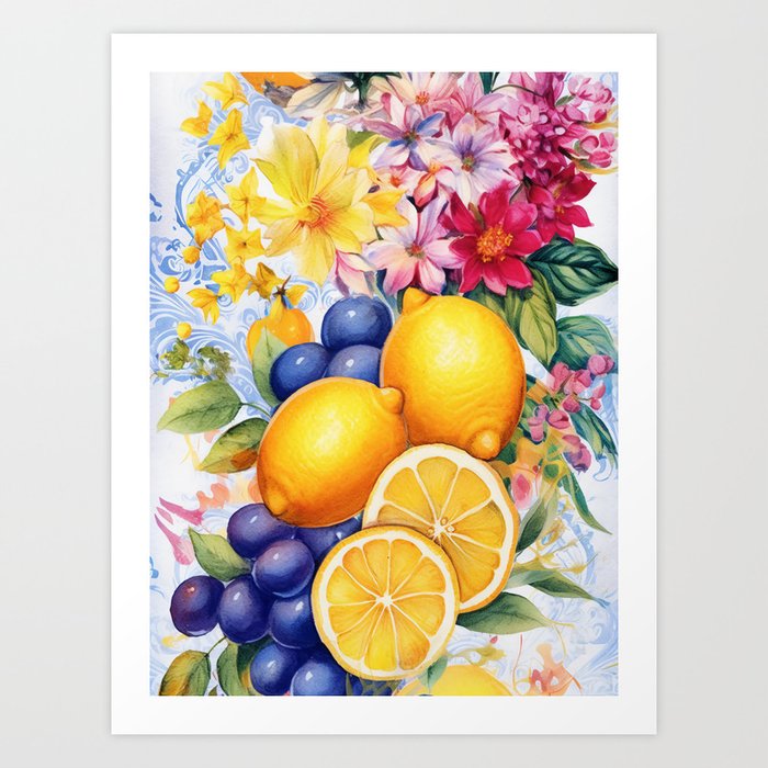 lemons and flowers Art Print