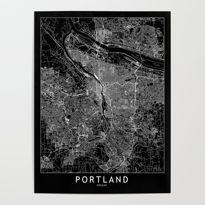 Portland Black Map Poster
